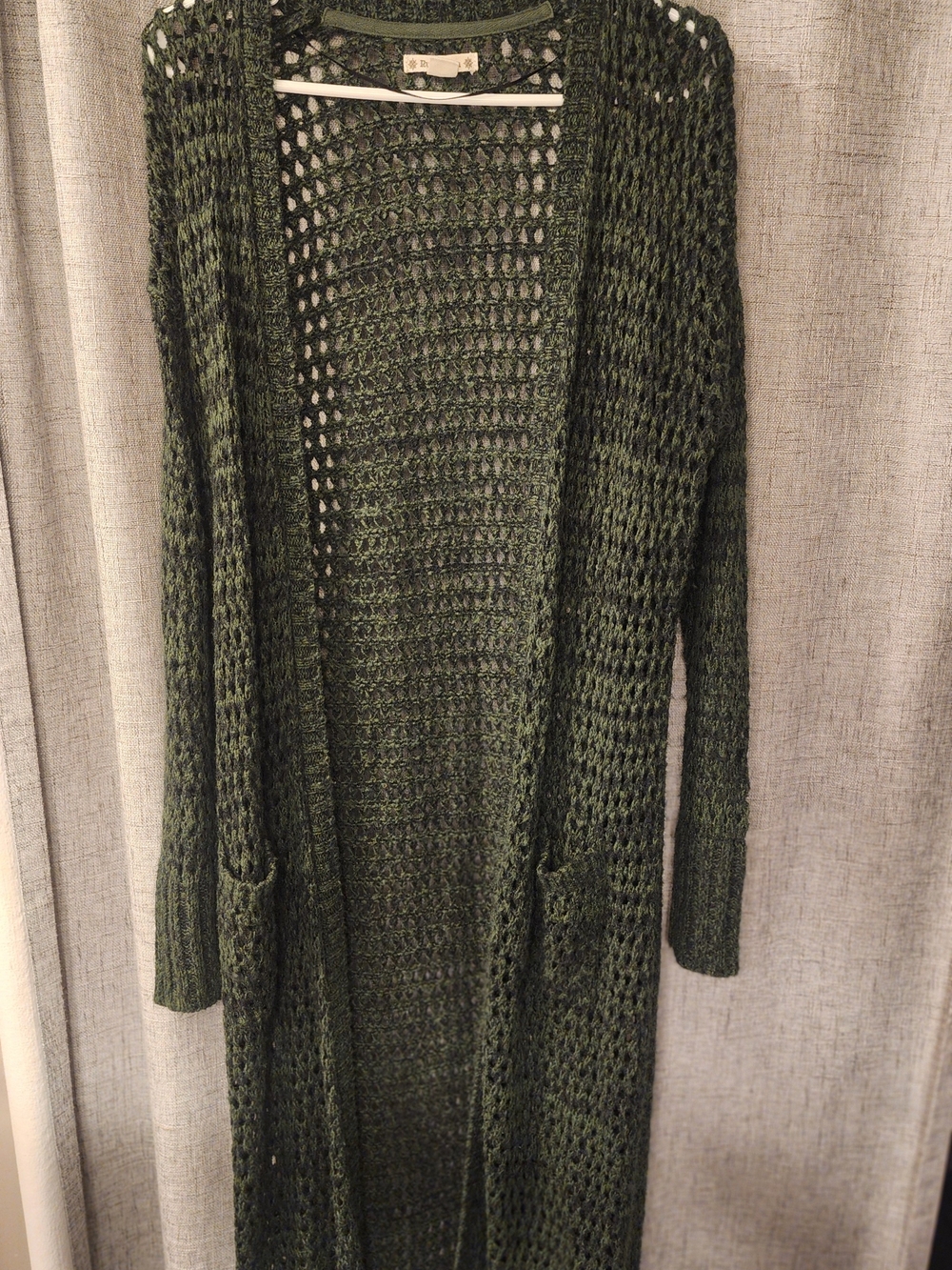 Ruff Hewn Olive Green Open-Weave Long Cardigan